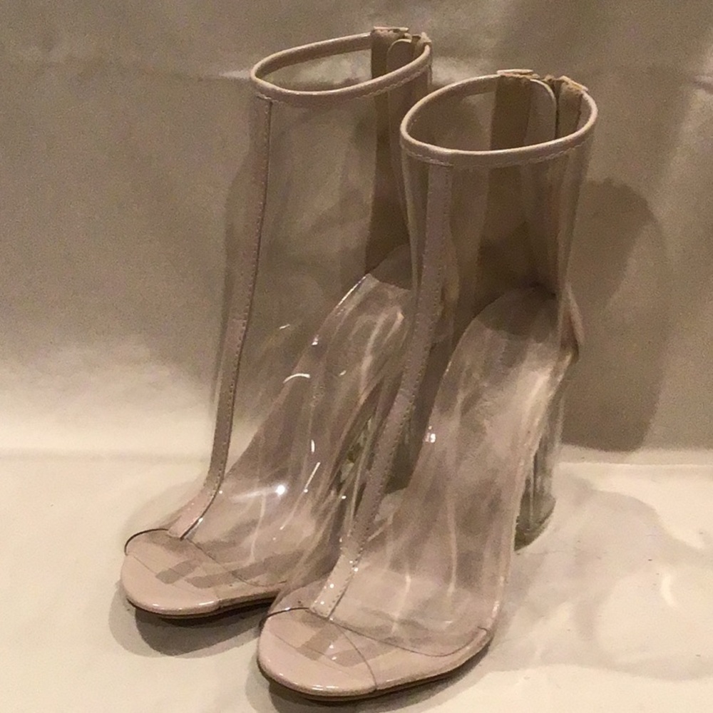Clear open toe booties